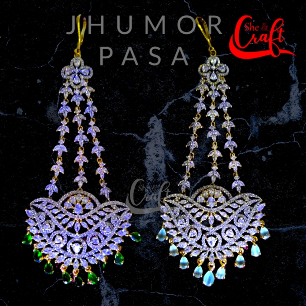 JHUMUR/ PASA INDIAN BOLLYWOOD AD CZ STONE PREMIUM QUALITY AMERICAN DIAMOND PASA